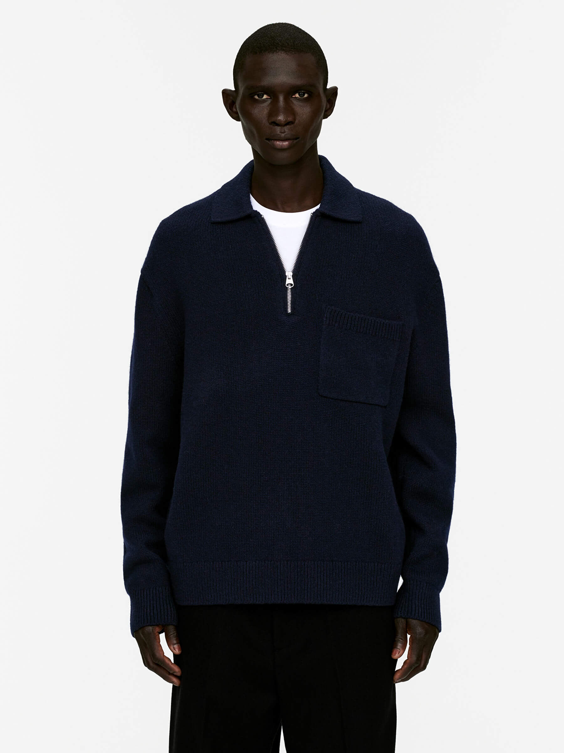 Knitted Wool Zip Polo Shirt