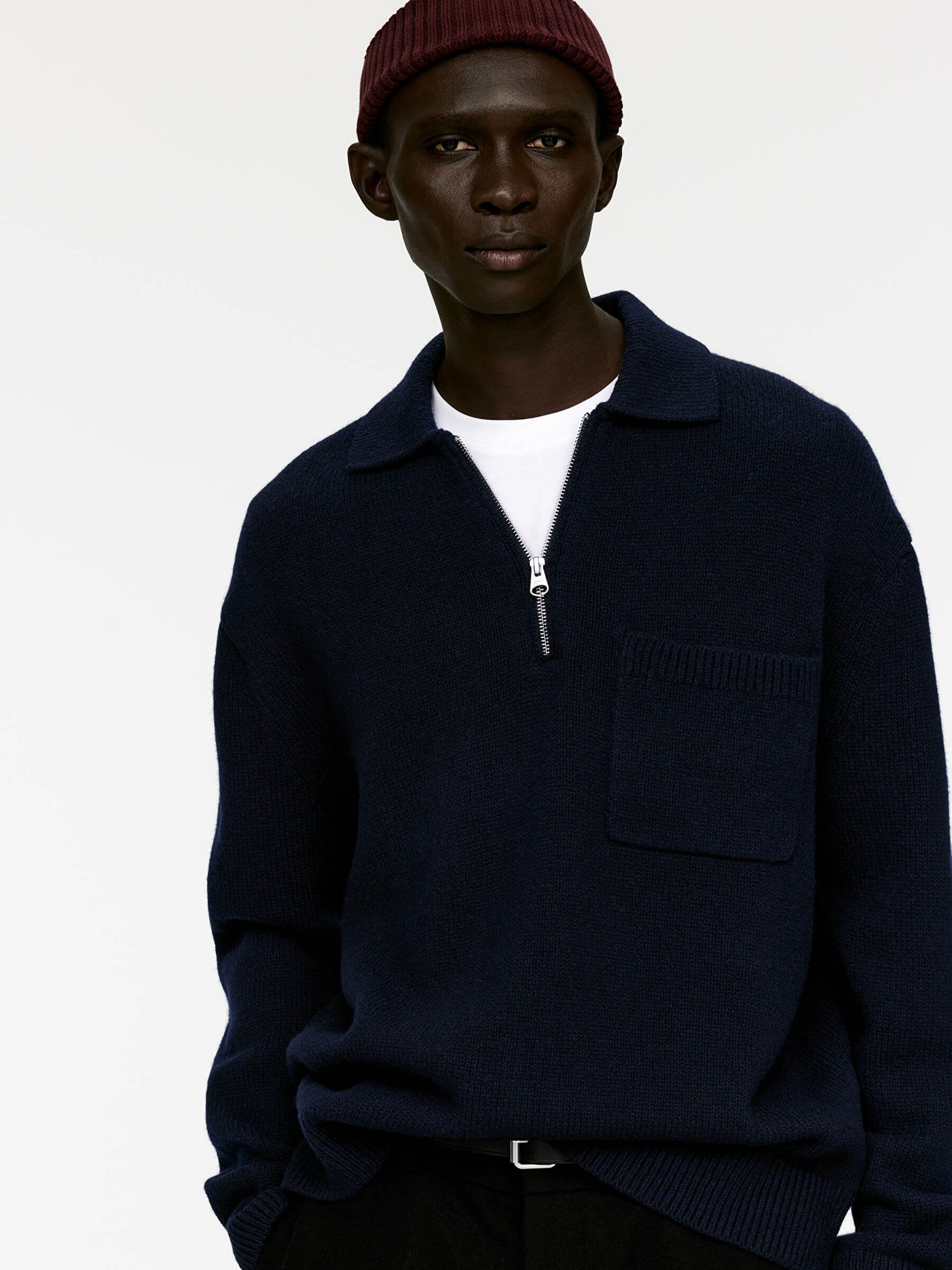 Knitted Wool Zip Polo Shirt