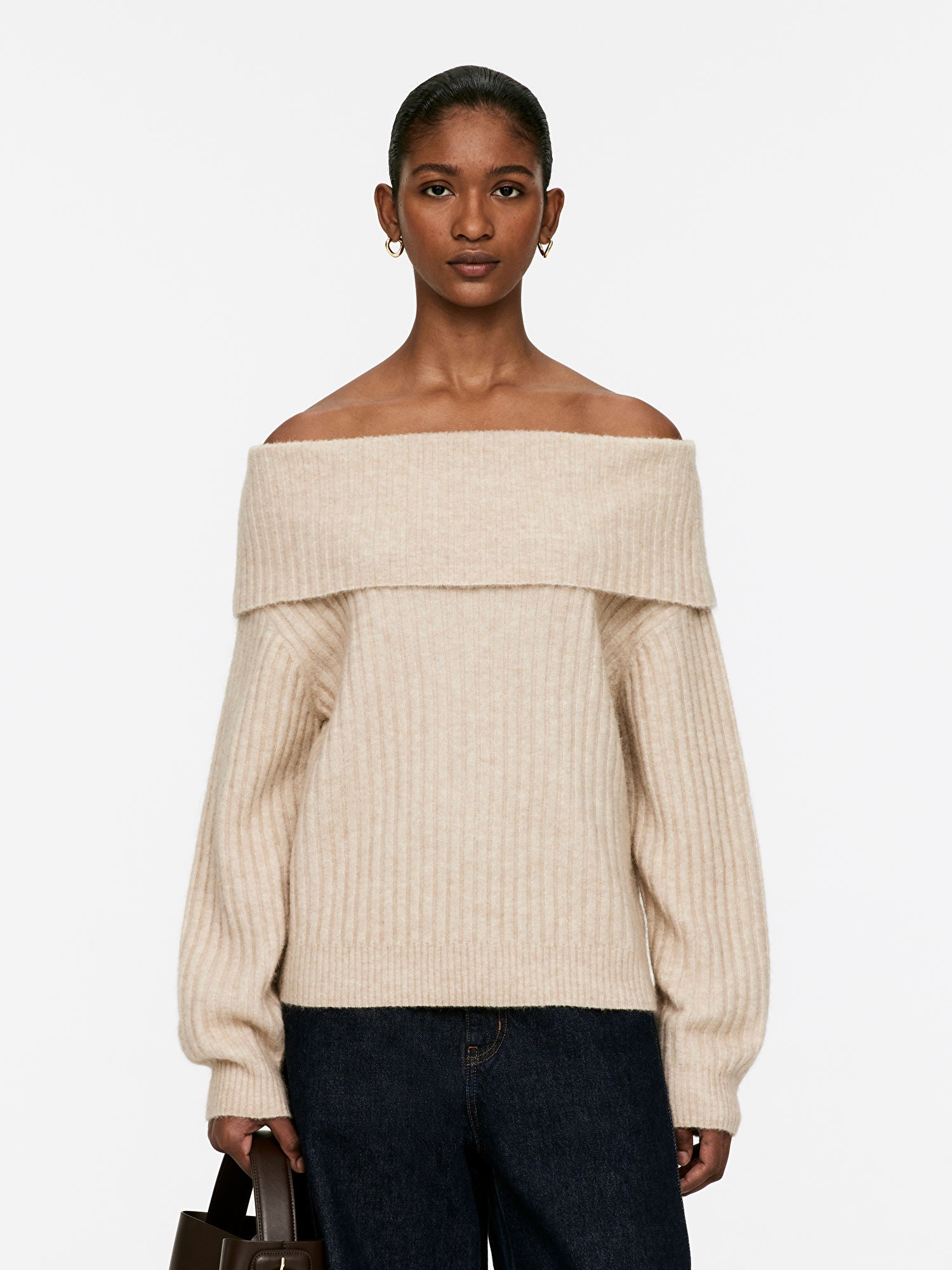 Off-Shoulder Rib Jumper