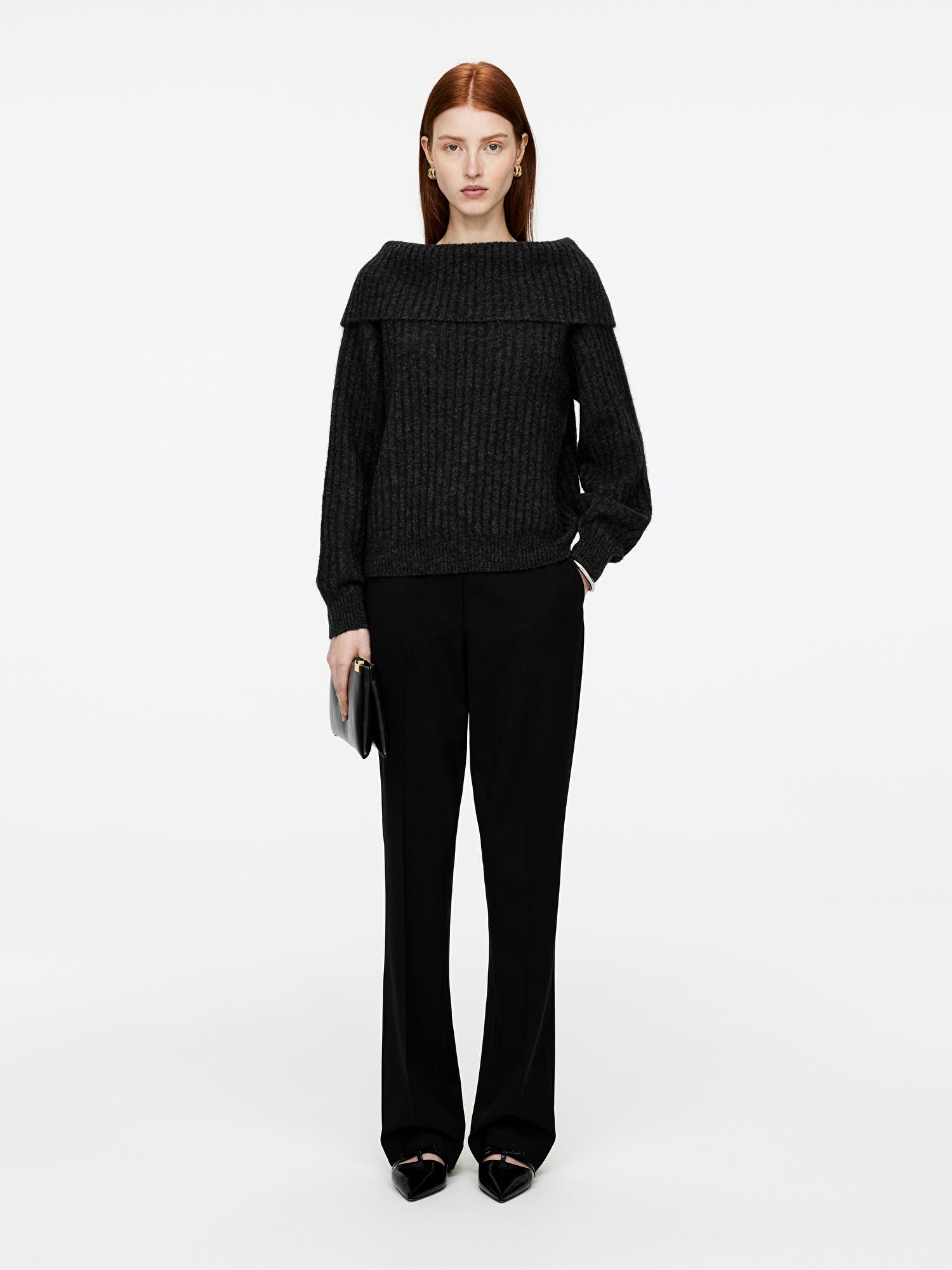 Off-Shoulder Rib Jumper